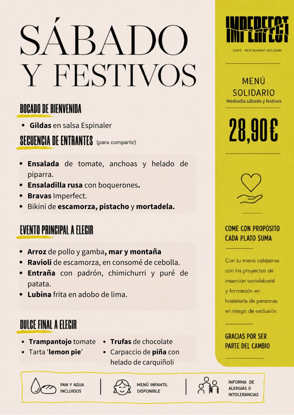 Menú de sábados y festivos en Castelldefels | Julio en IMPERFECT